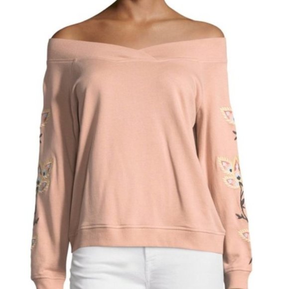 Rebecca Minkoff Macey Pink Off Shoulder Sweatshirt - Picture 2 of 7